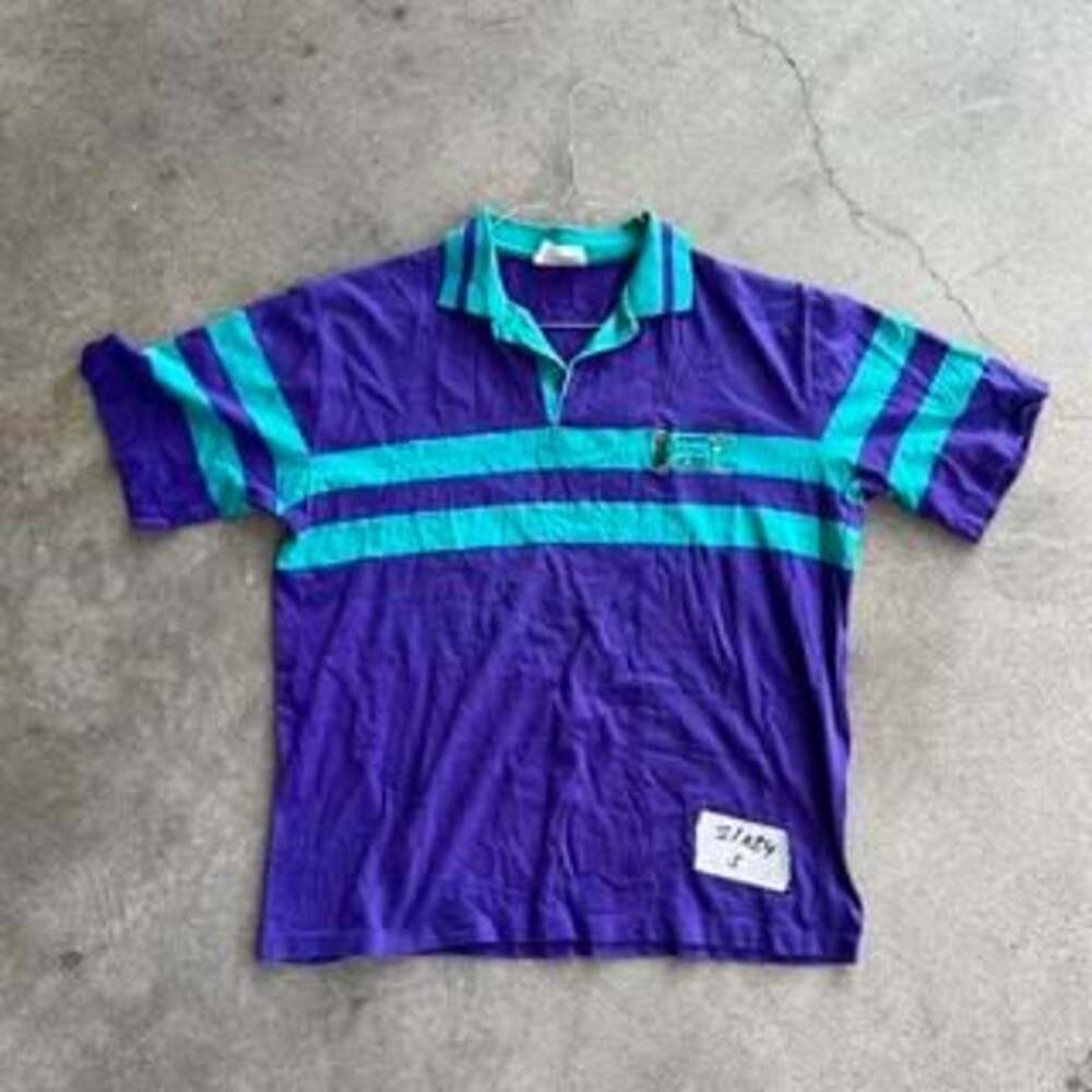 Vintage 90s Teal & Purple Striped Golf Polo Shirt - Men's Small